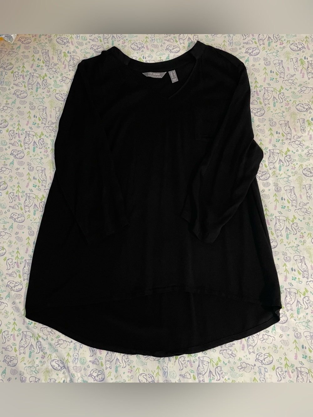 Lisa Rinna Collection Black V-Neck Long Sleeve Tunic